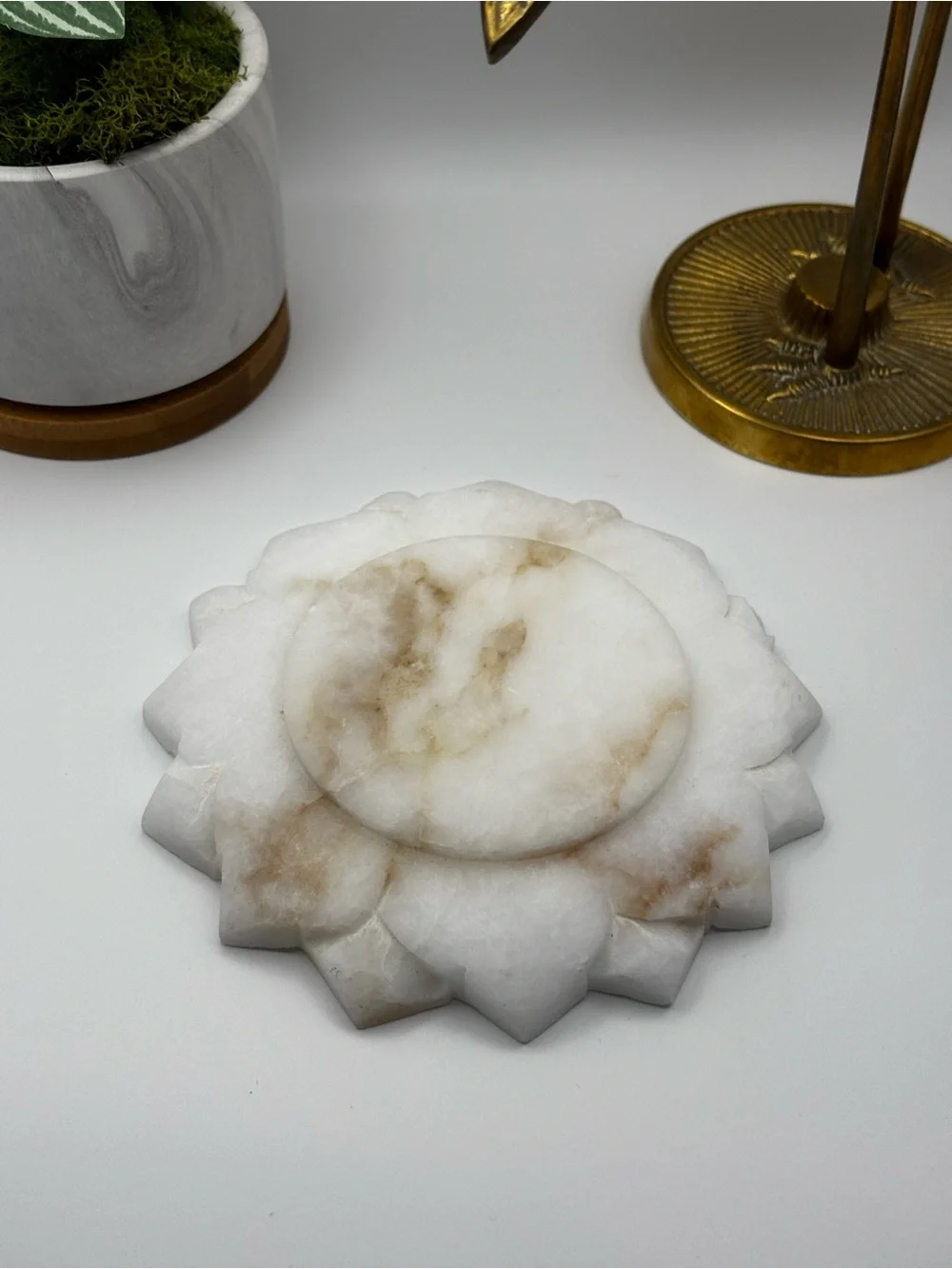 Lotus Flower White Carved Marble Soap Dish Unbranded